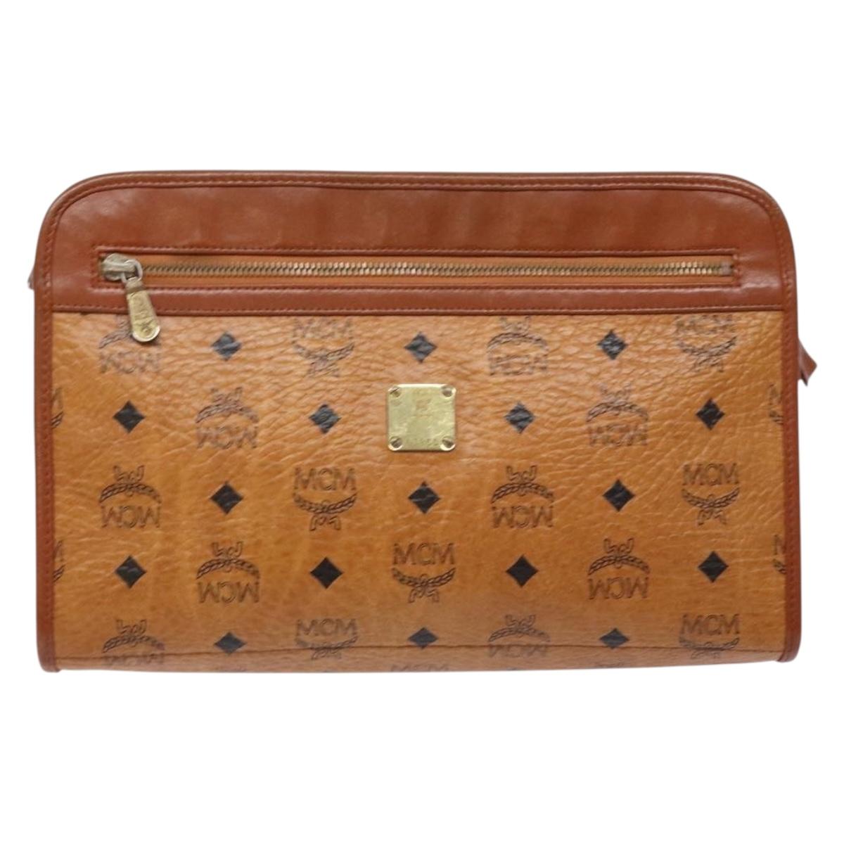 MCM Logogram Vicetos Clutch Bag PVC Leather Brown Gold Auth BA5257