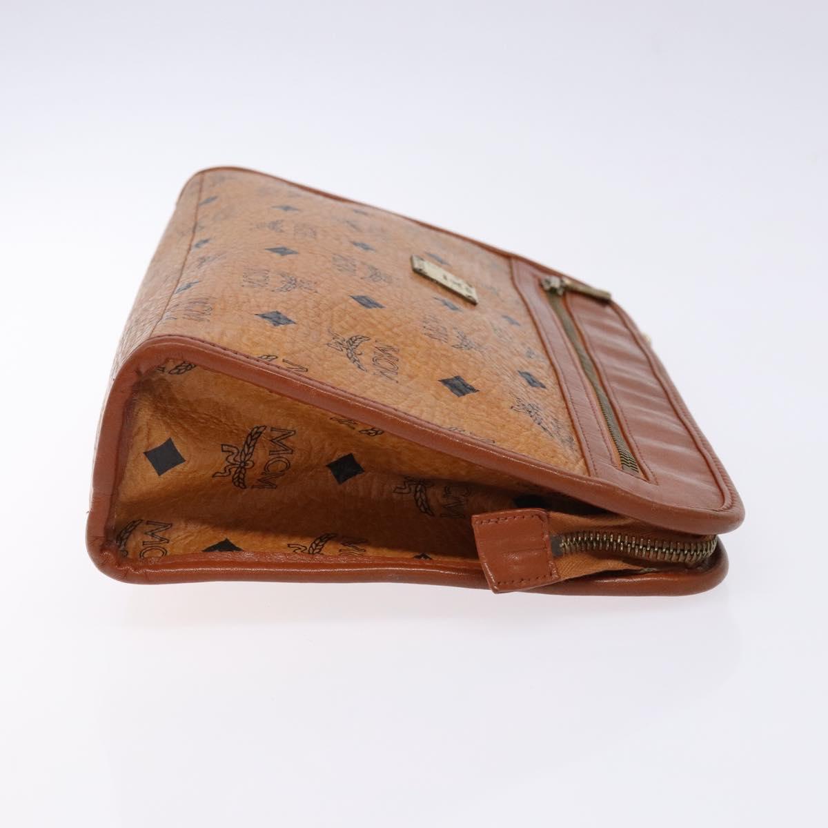 MCM Logogram Vicetos Clutch Bag PVC Leather Brown Gold Auth BA5257