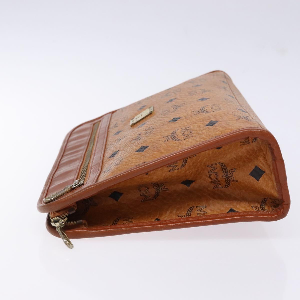 MCM Logogram Vicetos Clutch Bag PVC Leather Brown Gold Auth BA5257