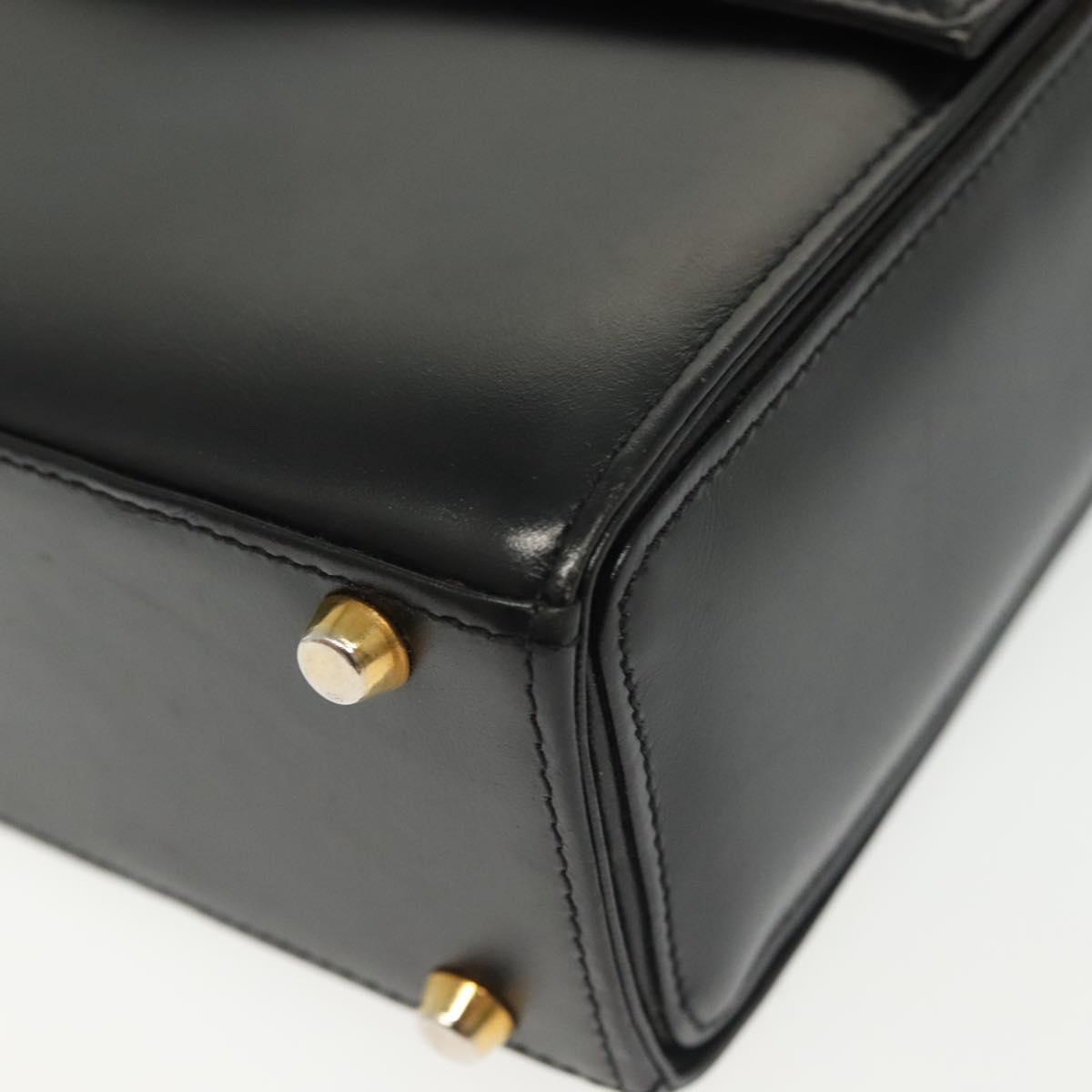 Gianni Versace Chain Shoulder Bag Leather Black Gold Auth BA5260