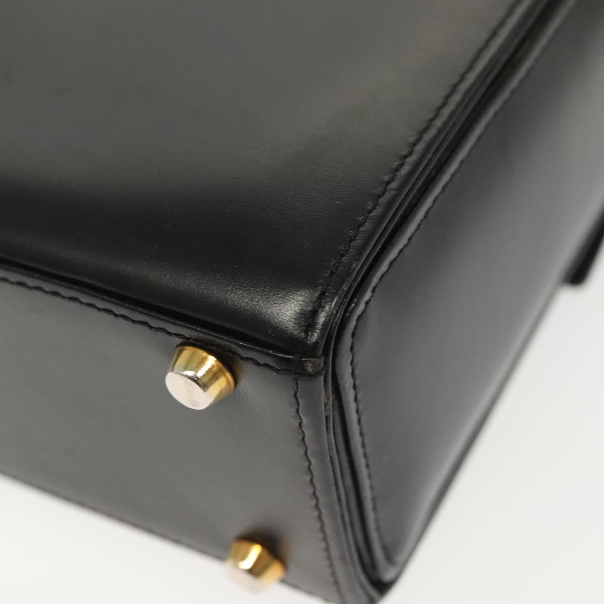 Gianni Versace Chain Shoulder Bag Leather Black Gold Auth BA5260