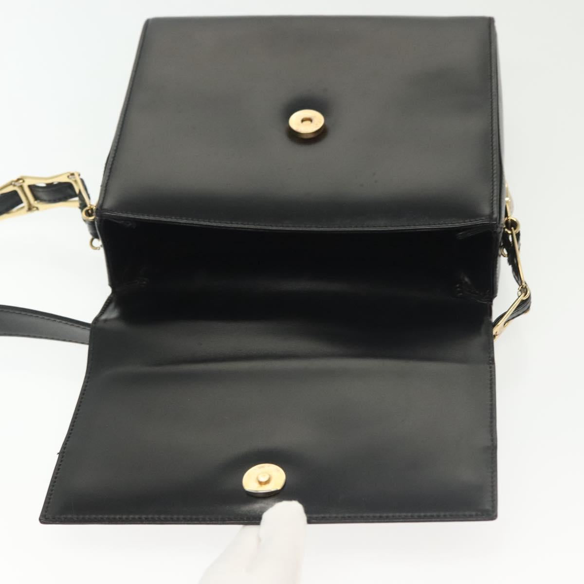 Gianni Versace Chain Shoulder Bag Leather Black Gold Auth BA5260