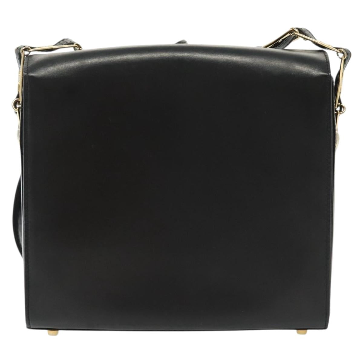 Gianni Versace Chain Shoulder Bag Leather Black Gold Auth BA5260
