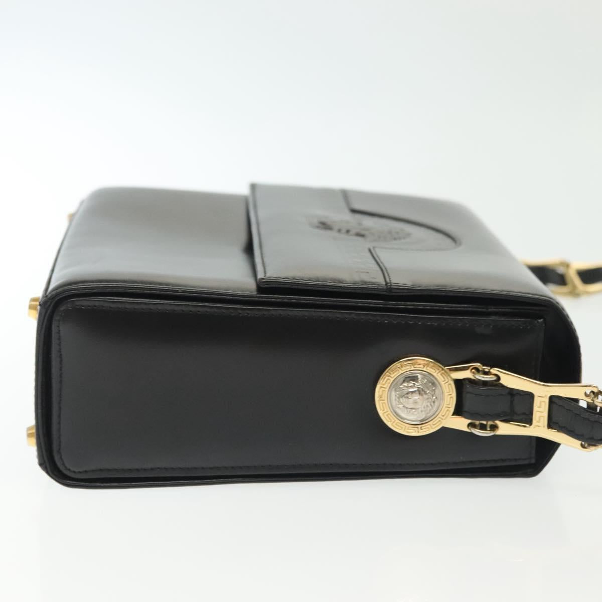 Gianni Versace Chain Shoulder Bag Leather Black Gold Auth BA5260
