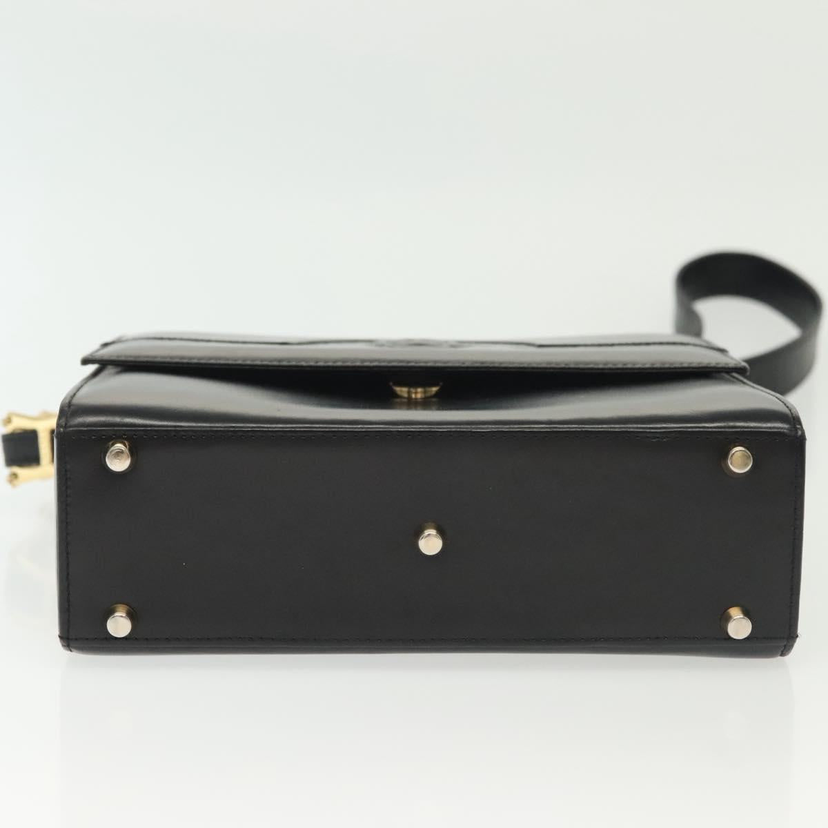 Gianni Versace Chain Shoulder Bag Leather Black Gold Auth BA5260