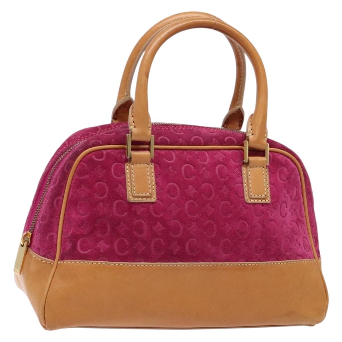 CELINE C Macadam Canvas Hand Bag Suede Leather Purple Gold Auth BA5262