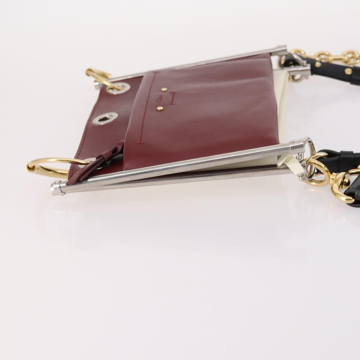 Chloe Roy Shoulder Bag Leather Bordeaux Gold Auth BA5266