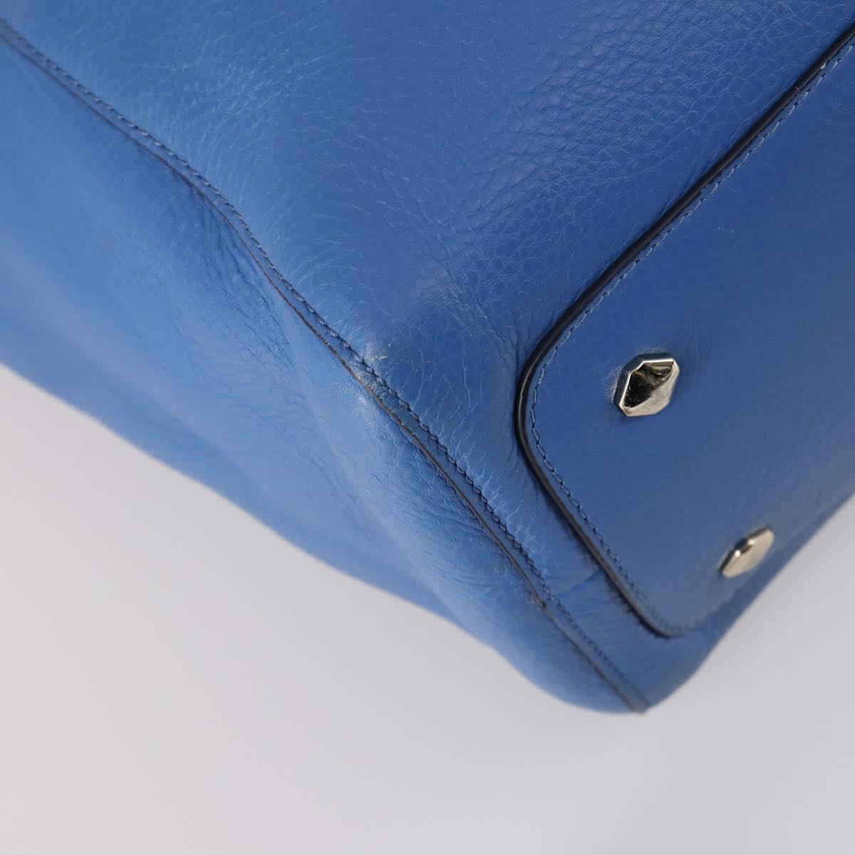 MCM Tote Bag Leather Blue Silver Auth BA5267