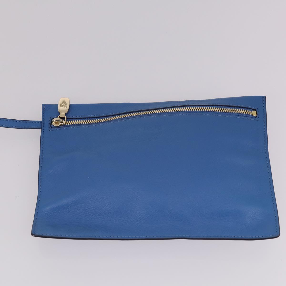 MCM Tote Bag Leather Blue Silver Auth BA5267