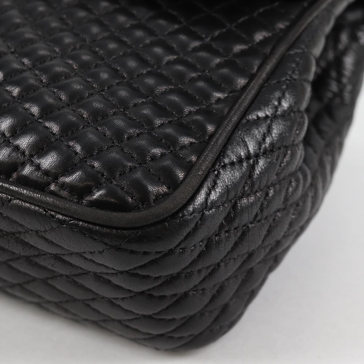 BALLY Quilted Chain Shoulder Bag Leather Black Gold Auth BA5269