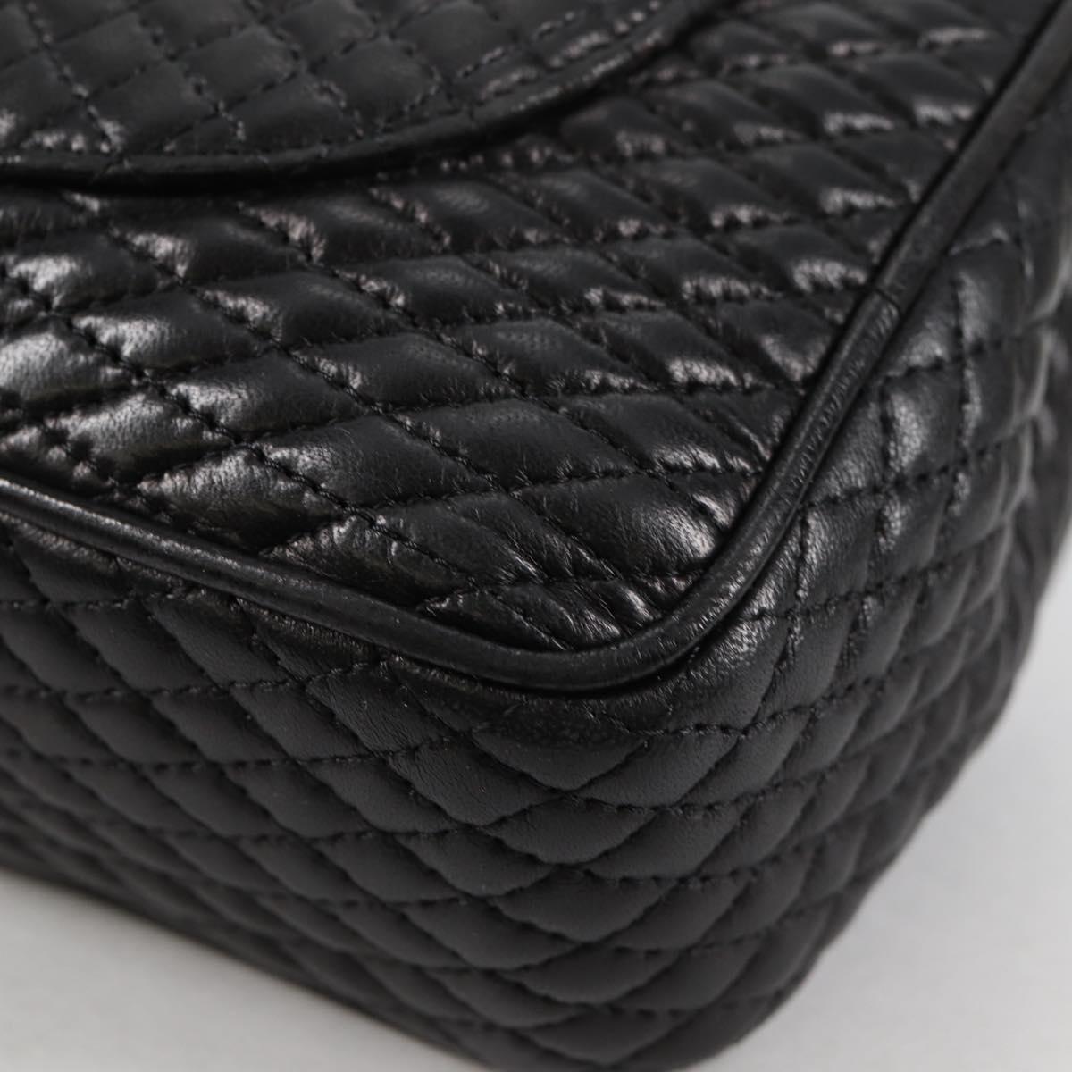 BALLY Quilted Chain Shoulder Bag Leather Black Gold Auth BA5269