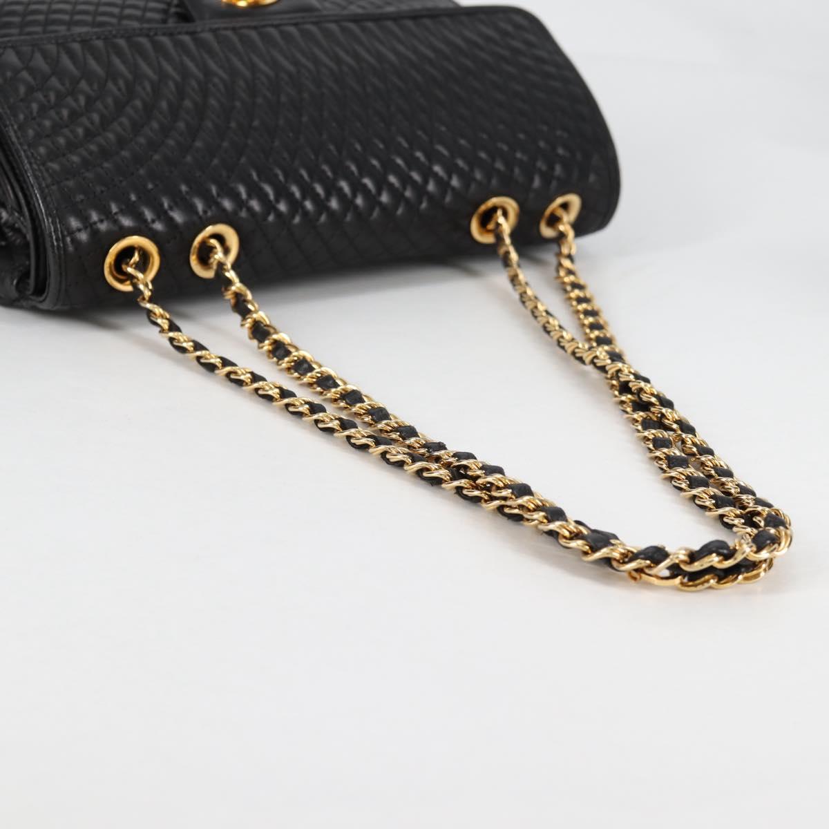 BALLY Quilted Chain Shoulder Bag Leather Black Gold Auth BA5269
