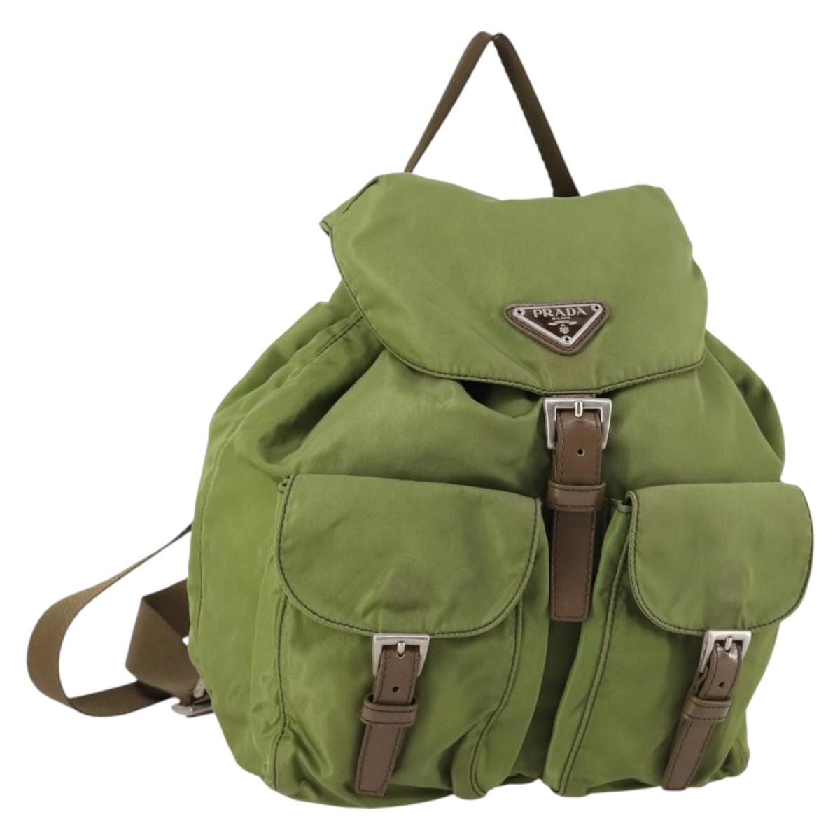PRADA Backpack Nylon Green Silver Auth BA5271