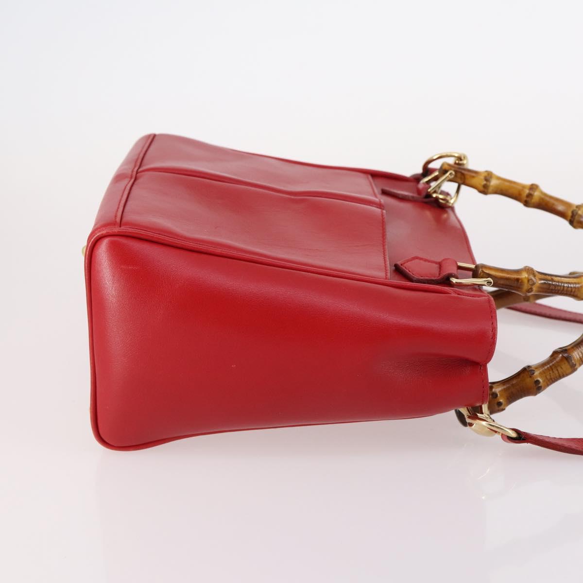 GUCCI Bamboo Hand Bag Leather 2way Red Gold Auth BA5277