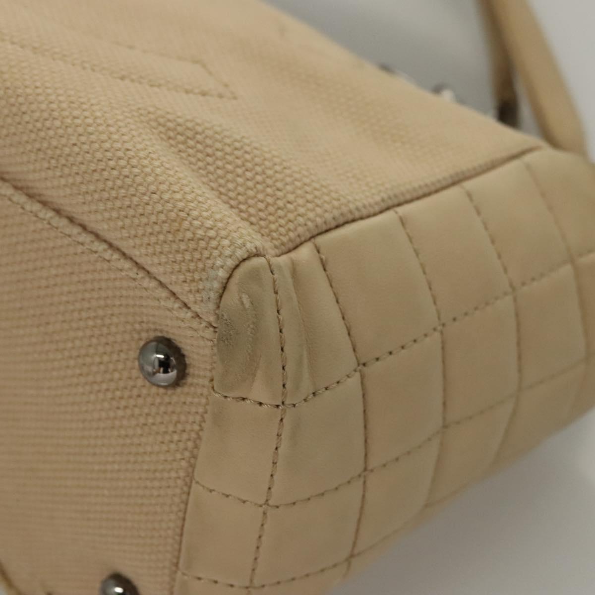 CHANEL Choco Bar Tote Bag Canvas Beige CC Auth BA528