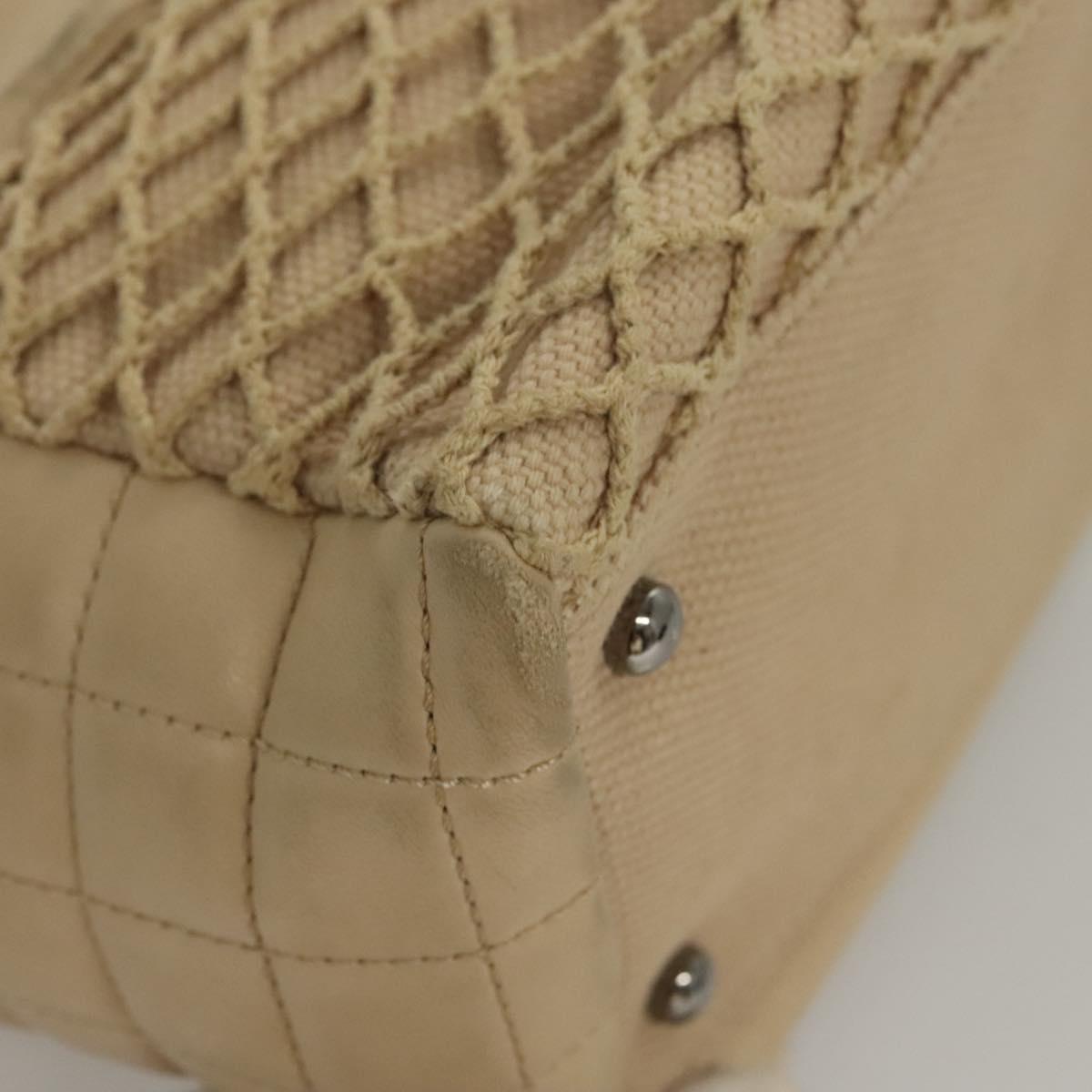 CHANEL Choco Bar Tote Bag Canvas Beige CC Auth BA528