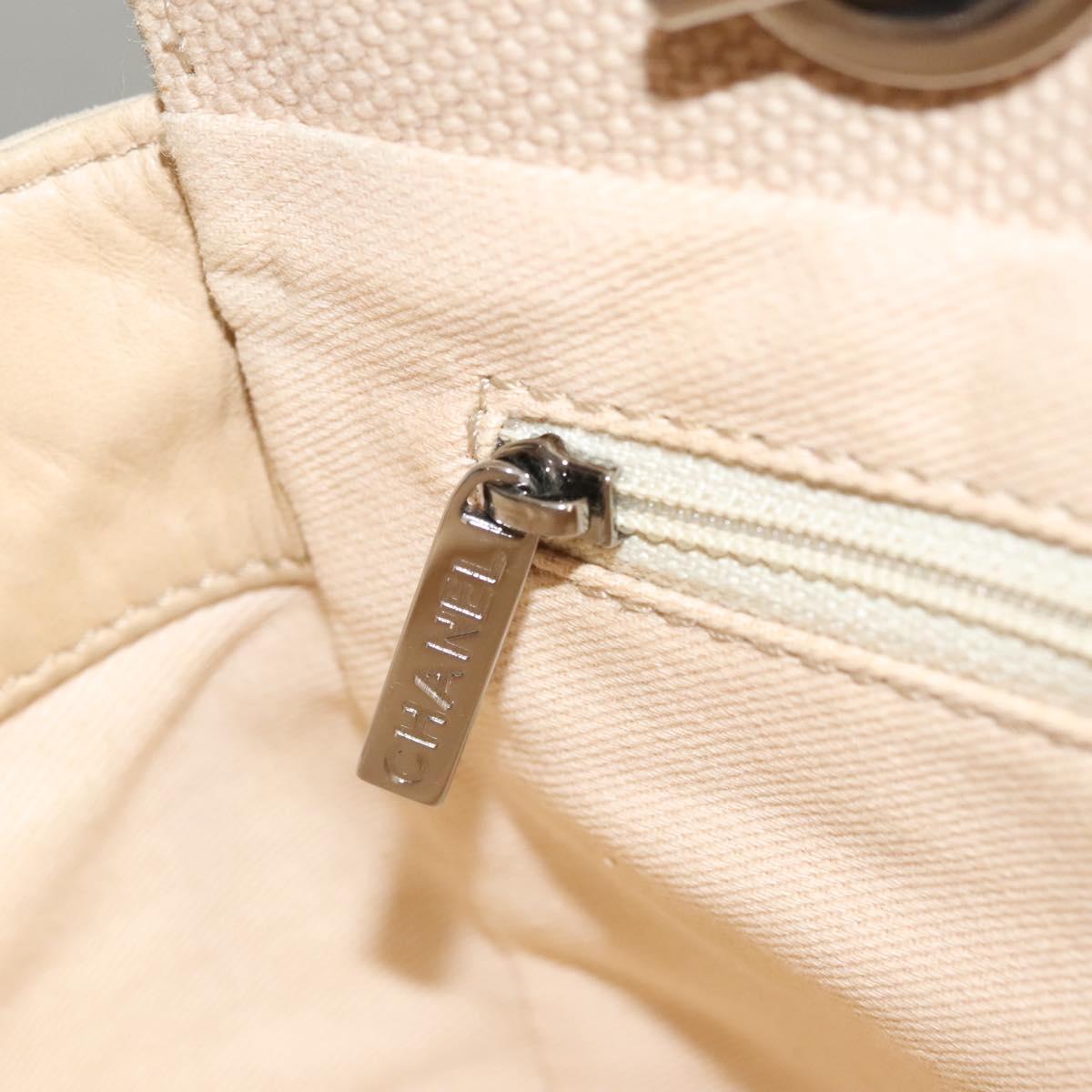 CHANEL Choco Bar Tote Bag Canvas Beige CC Auth BA528