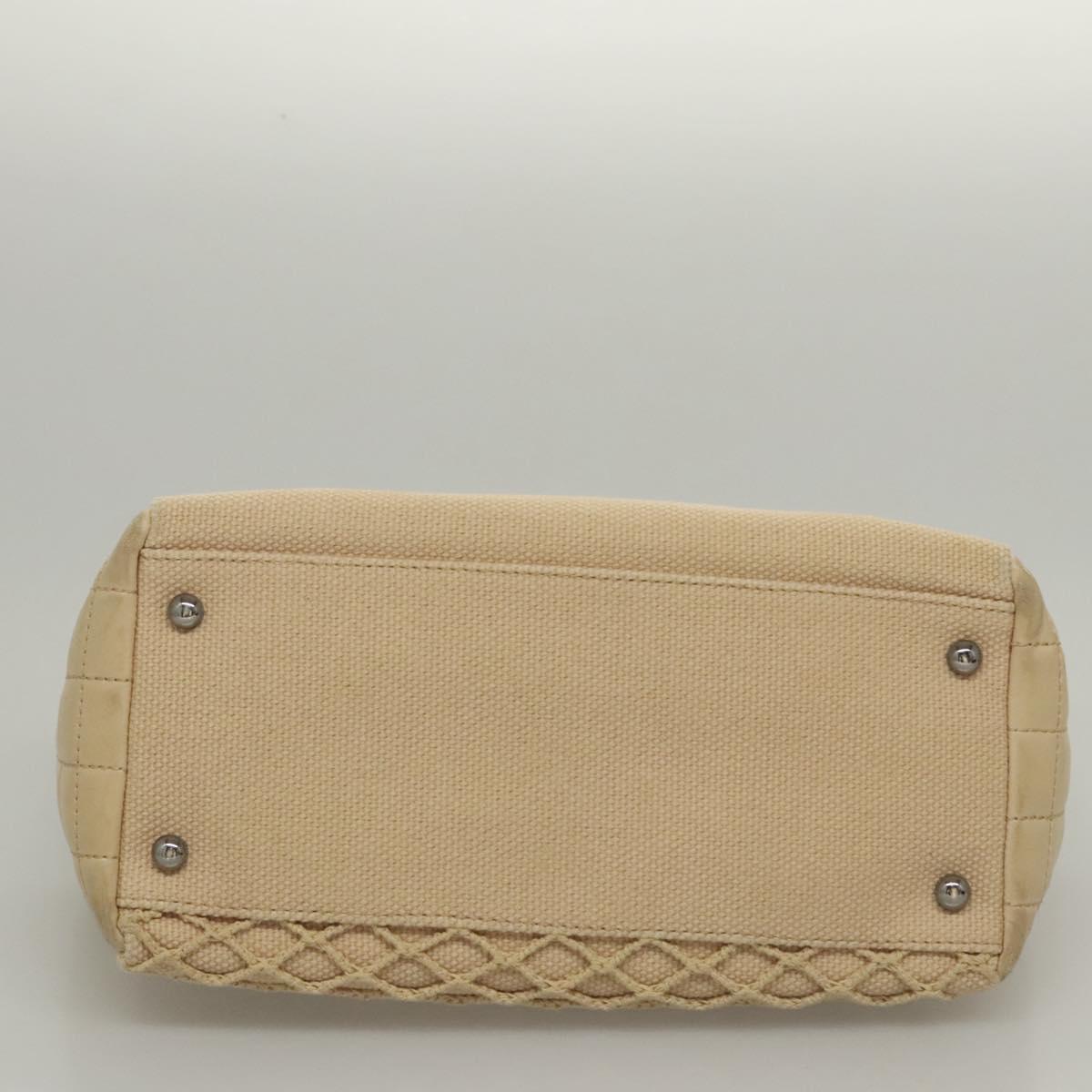 CHANEL Choco Bar Tote Bag Canvas Beige CC Auth BA528