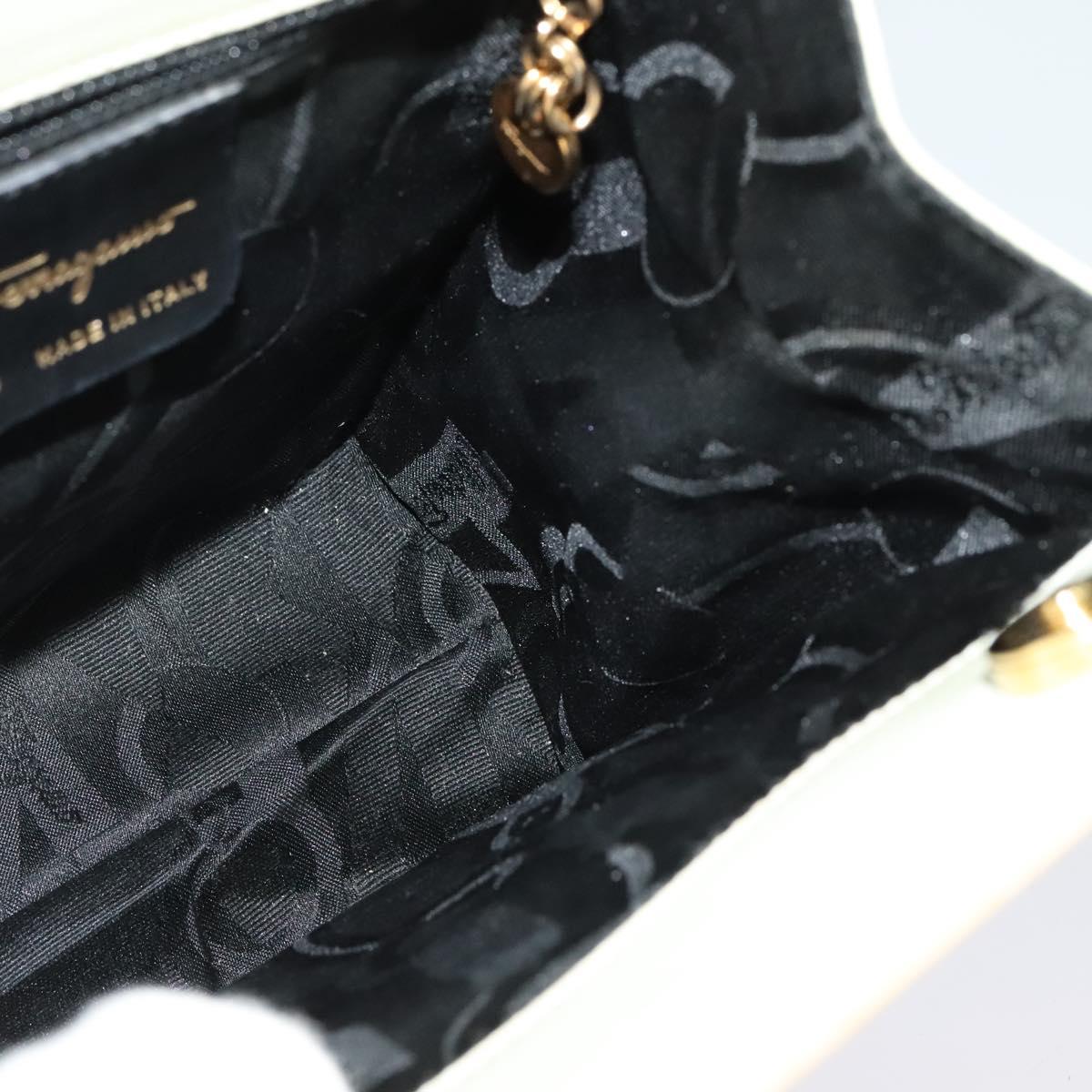 Salvatore Ferragamo Gancini Hand Bag Patent leather 2way Beige Gold Auth BA5280