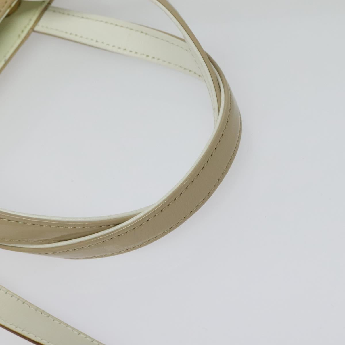 Salvatore Ferragamo Gancini Hand Bag Patent leather 2way Beige Gold Auth BA5280