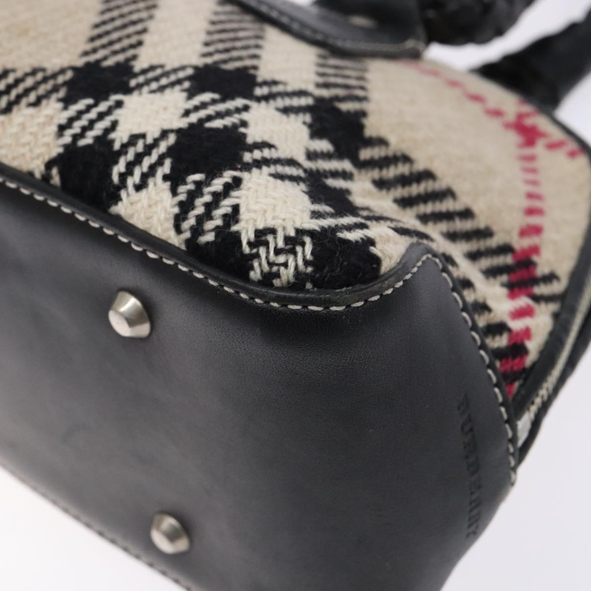 BURBERRY Nova Check Hand Bag Wool Beige Silver Auth BA5282