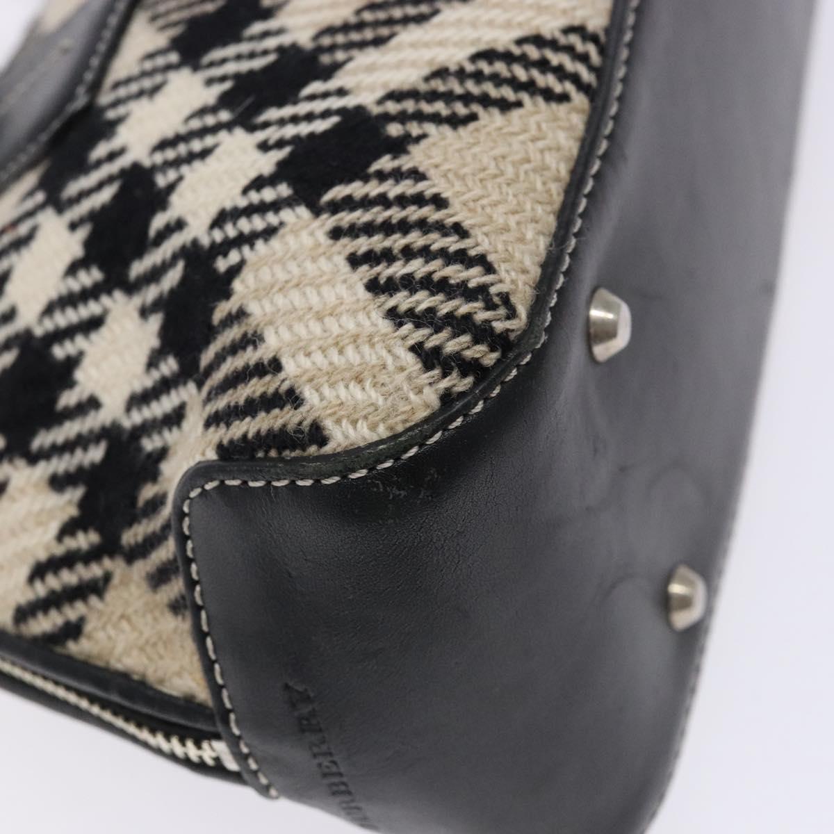 BURBERRY Nova Check Hand Bag Wool Beige Silver Auth BA5282