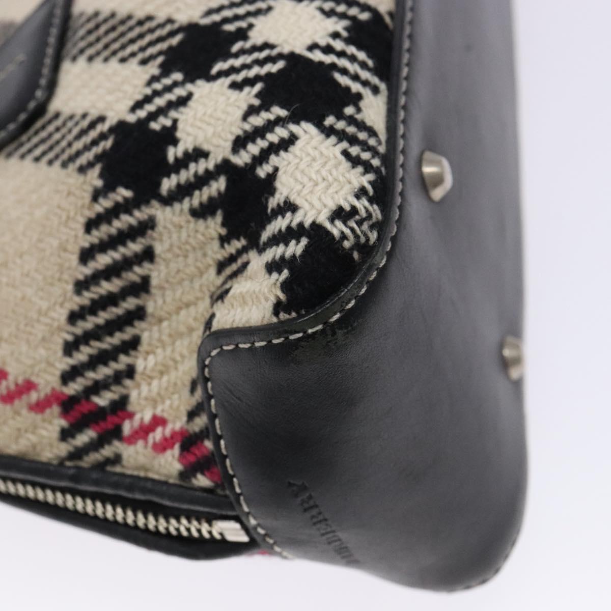 BURBERRY Nova Check Hand Bag Wool Beige Silver Auth BA5282