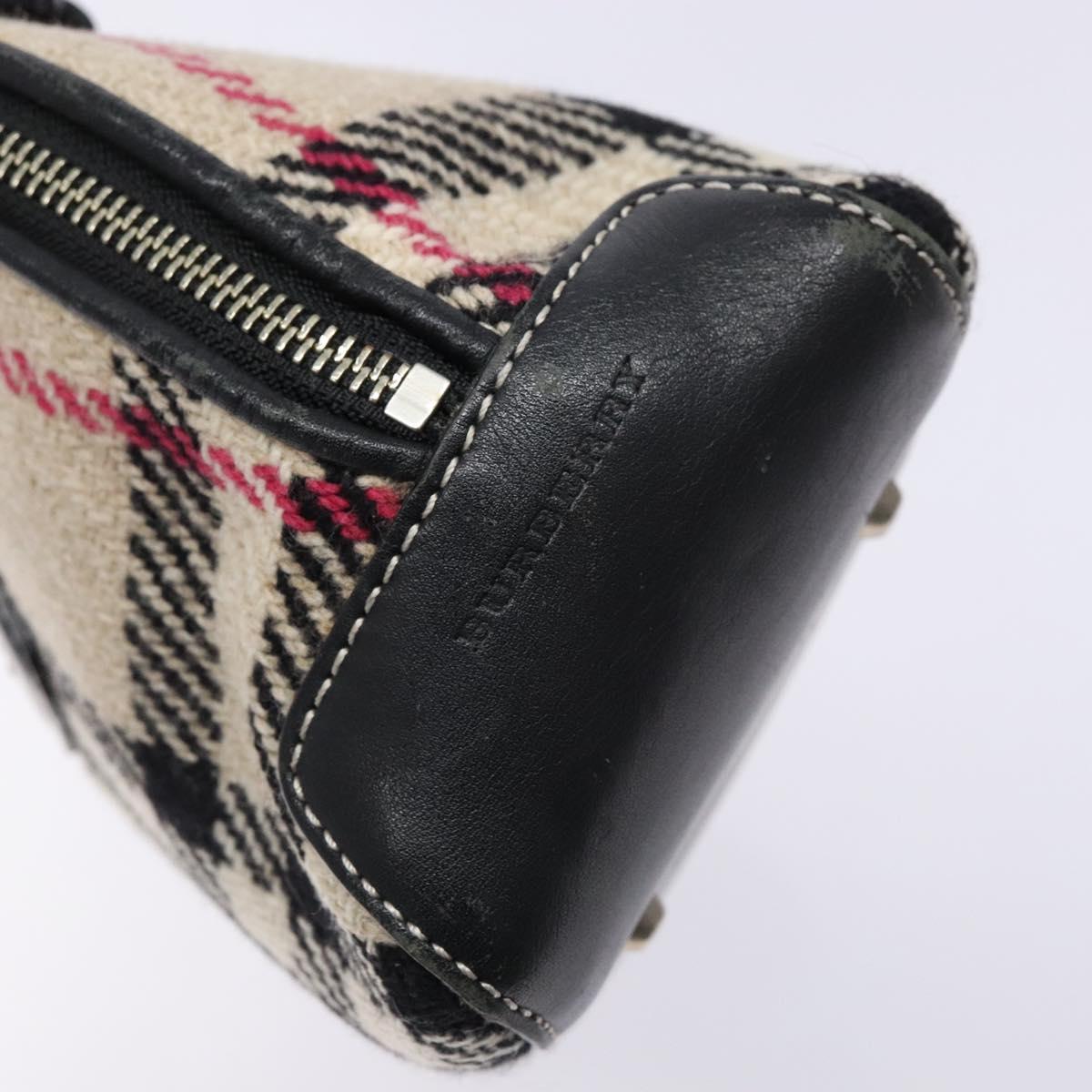 BURBERRY Nova Check Hand Bag Wool Beige Silver Auth BA5282