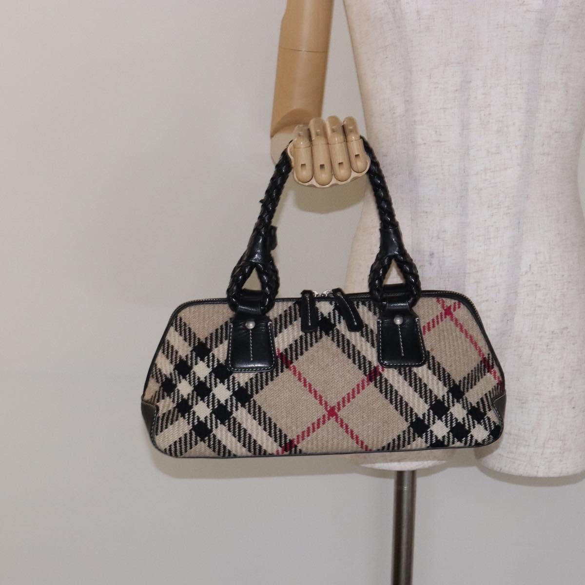 BURBERRY Nova Check Hand Bag Wool Beige Silver Auth BA5282