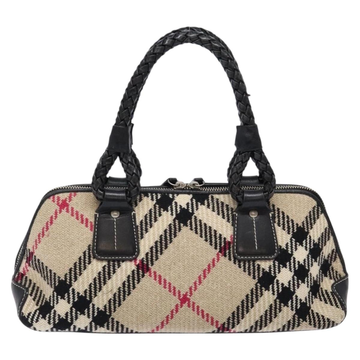 BURBERRY Nova Check Hand Bag Wool Beige Silver Auth BA5282