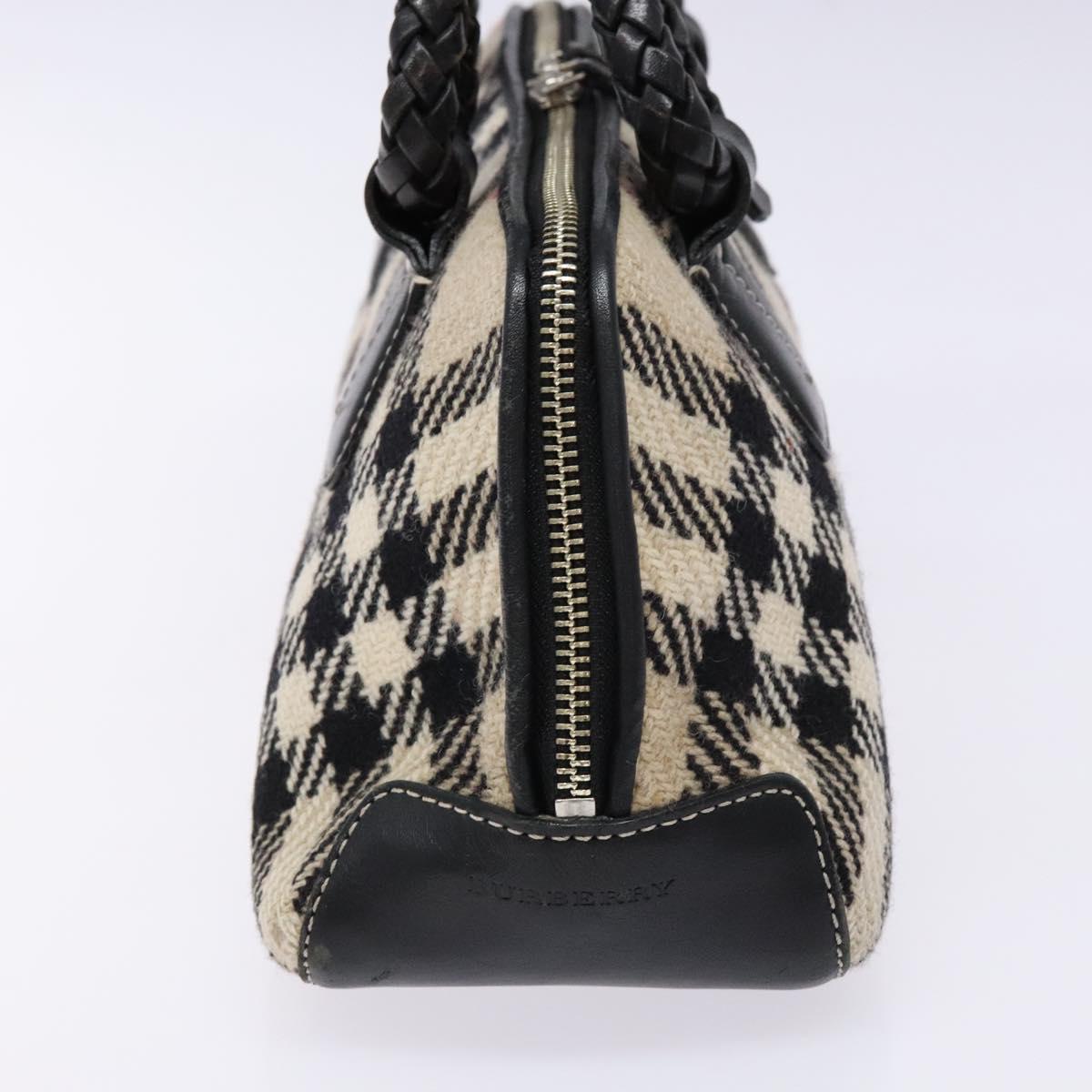 BURBERRY Nova Check Hand Bag Wool Beige Silver Auth BA5282