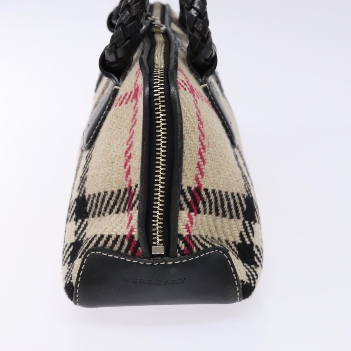 BURBERRY Nova Check Hand Bag Wool Beige Silver Auth BA5282