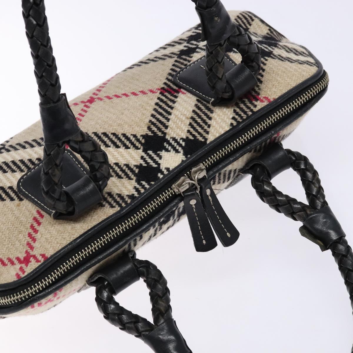 BURBERRY Nova Check Hand Bag Wool Beige Silver Auth BA5282