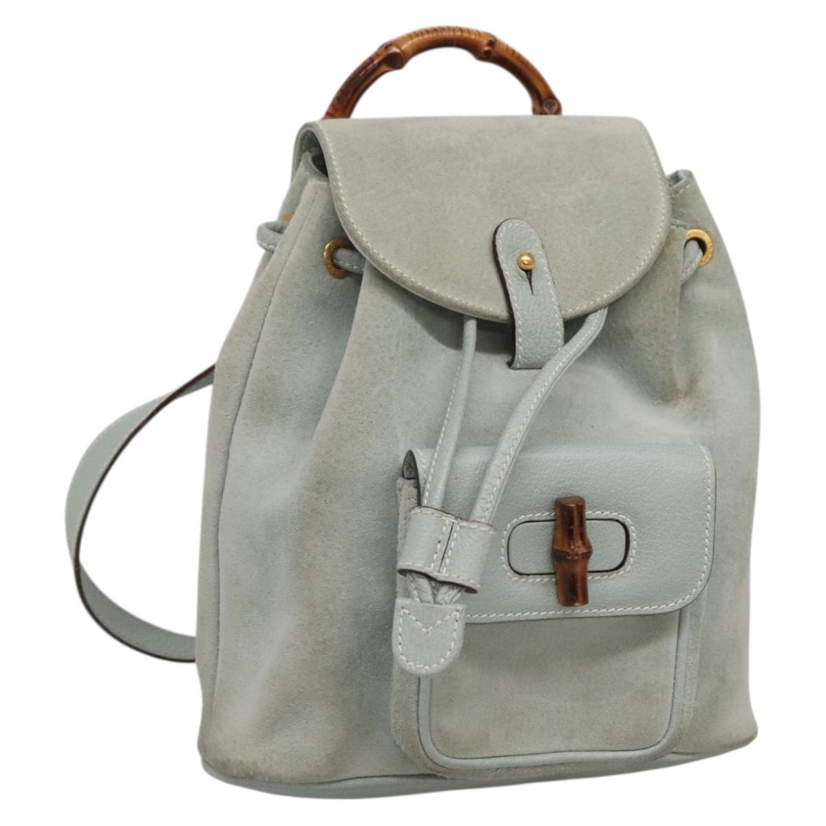 GUCCI Bamboo Backpack Suede Light Blue Gold 003 2058 0030 Auth BA5287