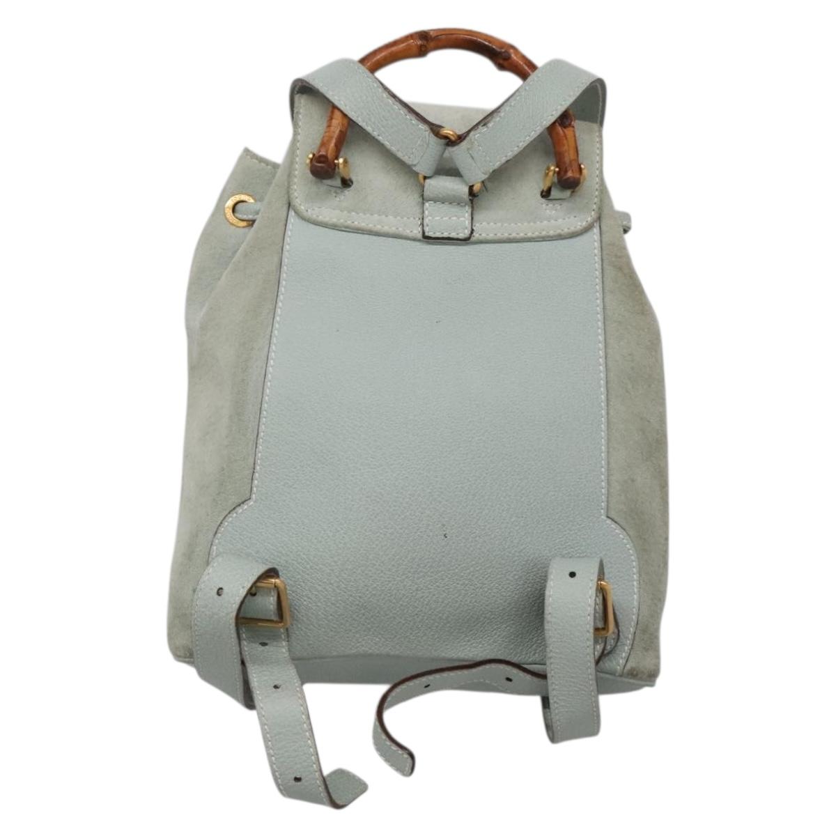 GUCCI Bamboo Backpack Suede Light Blue Gold 003 2058 0030 Auth BA5287