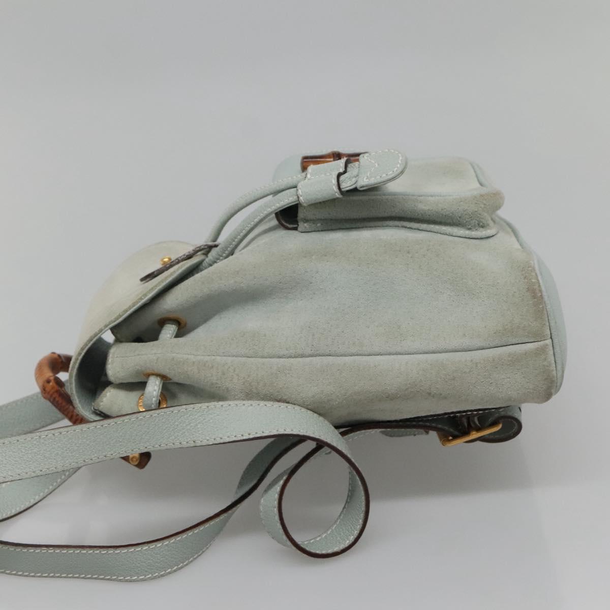 GUCCI Bamboo Backpack Suede Light Blue Gold 003 2058 0030 Auth BA5287
