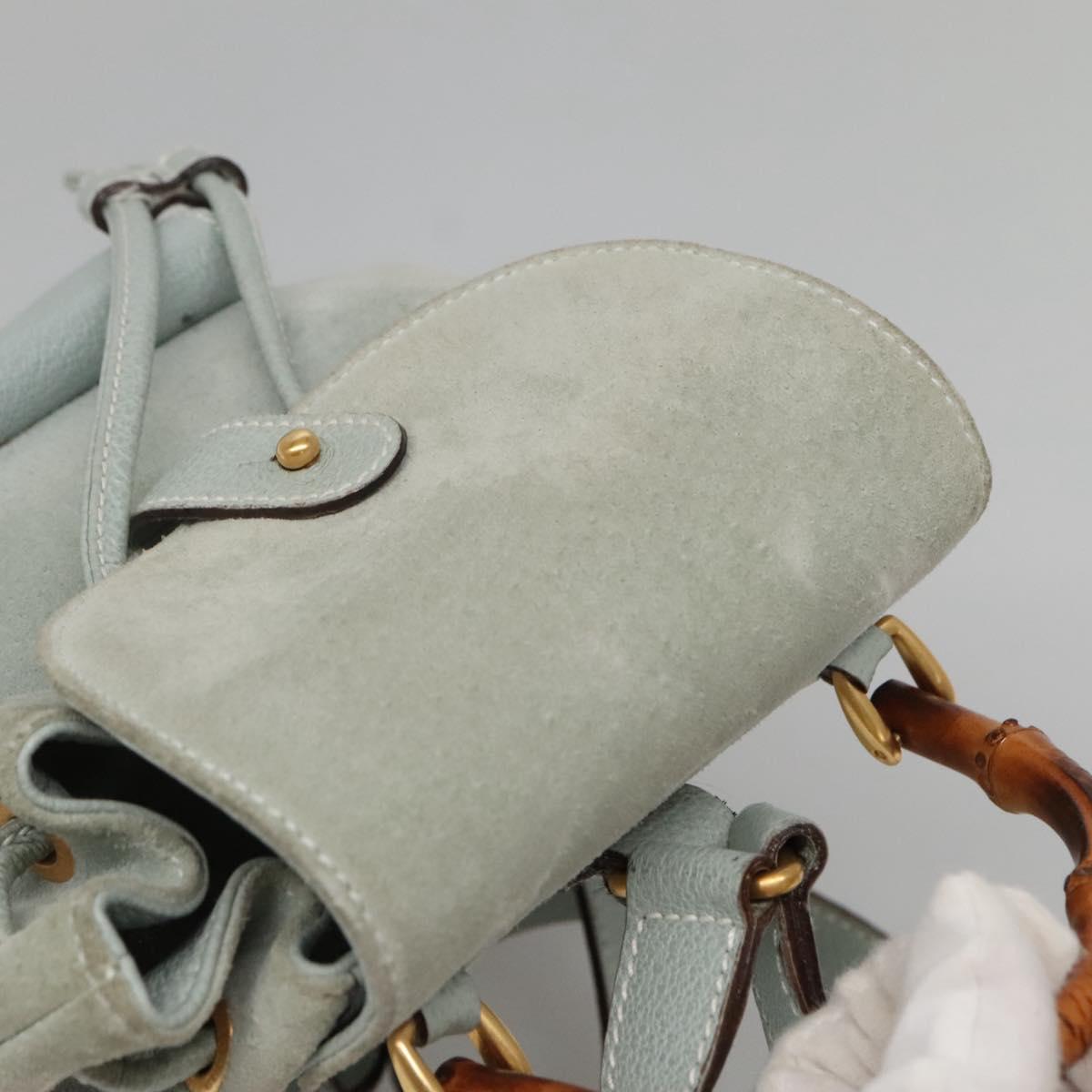 GUCCI Bamboo Backpack Suede Light Blue Gold 003 2058 0030 Auth BA5287