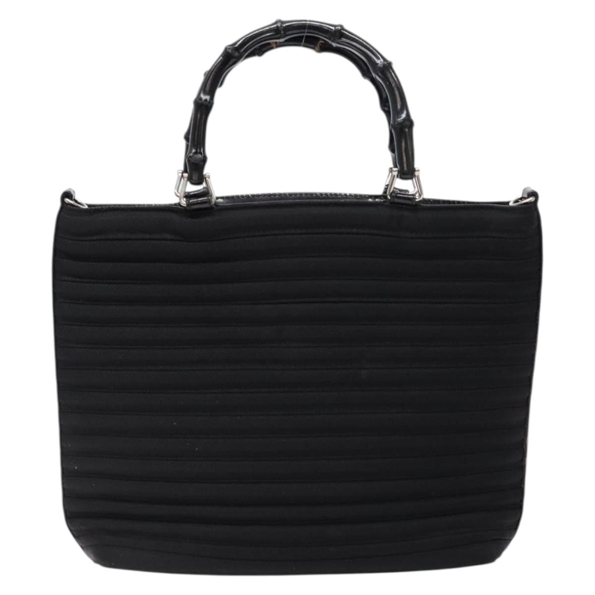 GUCCI Bamboo Hand Bag Canvas Black Silver 000 1998 0588 Auth BA5289