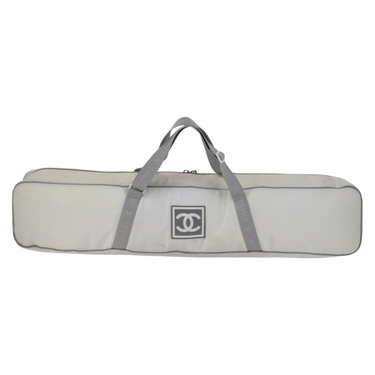 CHANEL Ski Case Sports Line Bag Nylon White Silver CC Auth BA5290V