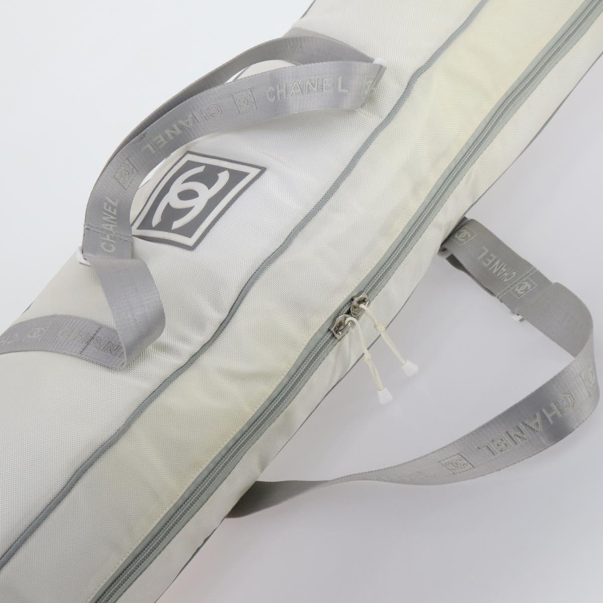 CHANEL Ski Case Sports Line Bag Nylon White Silver CC Auth BA5290V