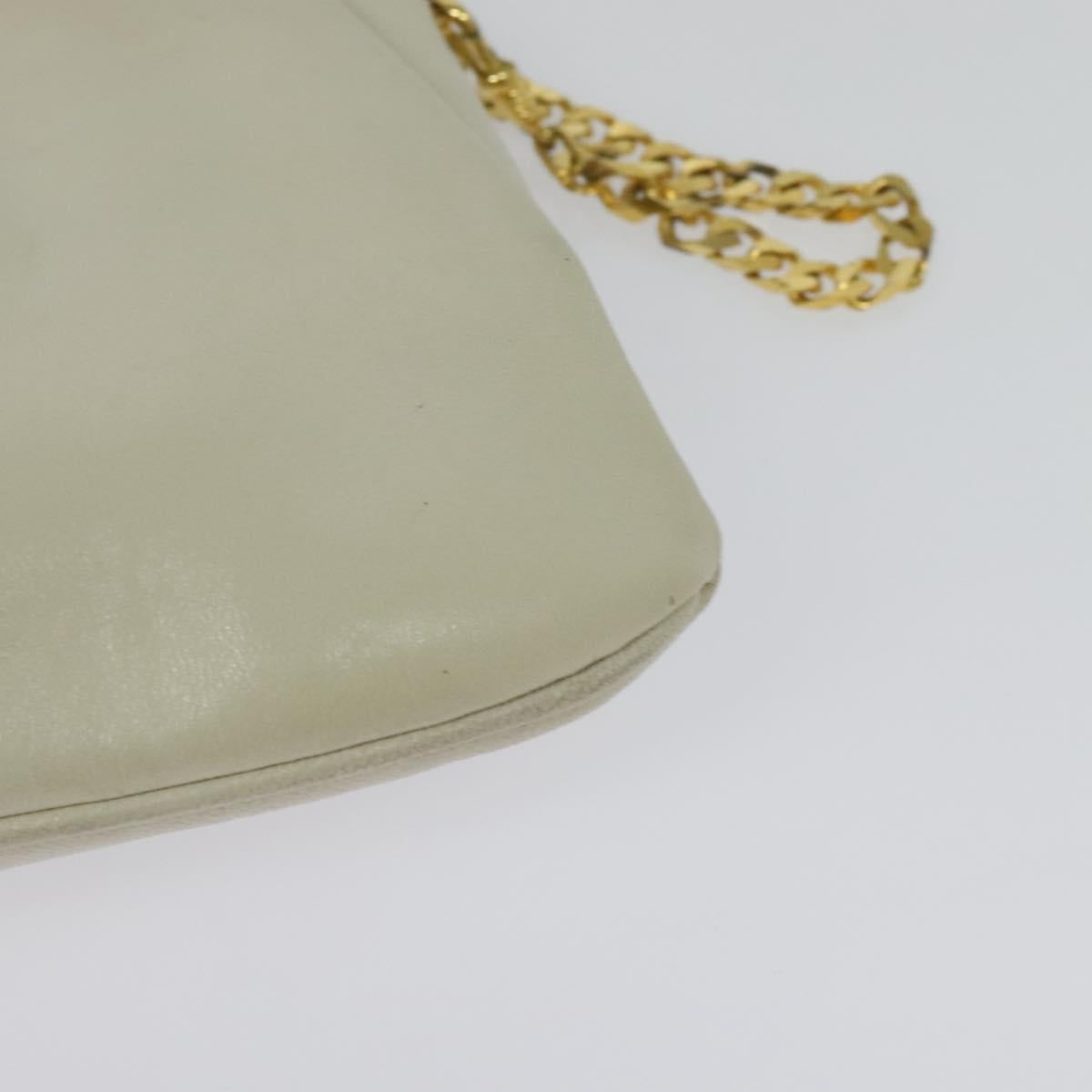 CELINE Chain Shoulder Bag Leather Vintage White Gold Auth BA5291