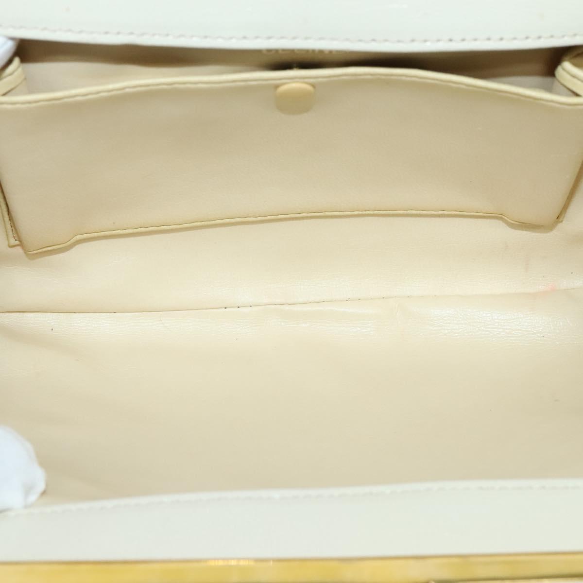 CELINE Chain Shoulder Bag Leather Vintage White Gold Auth BA5291