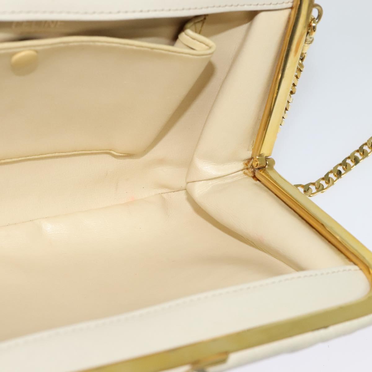 CELINE Chain Shoulder Bag Leather Vintage White Gold Auth BA5291
