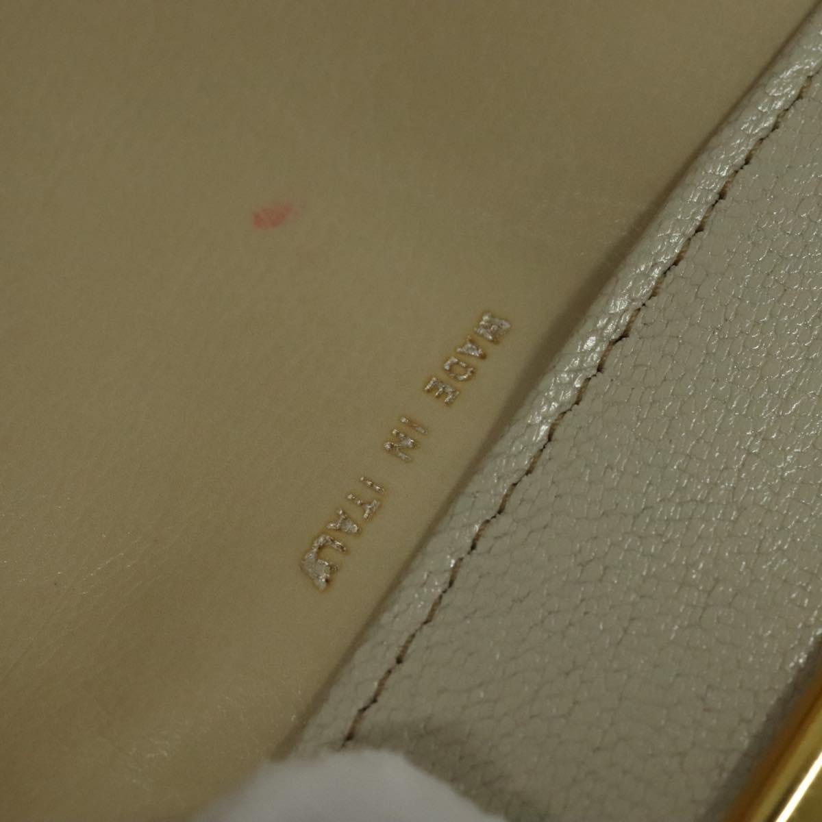 CELINE Chain Shoulder Bag Leather Vintage White Gold Auth BA5291