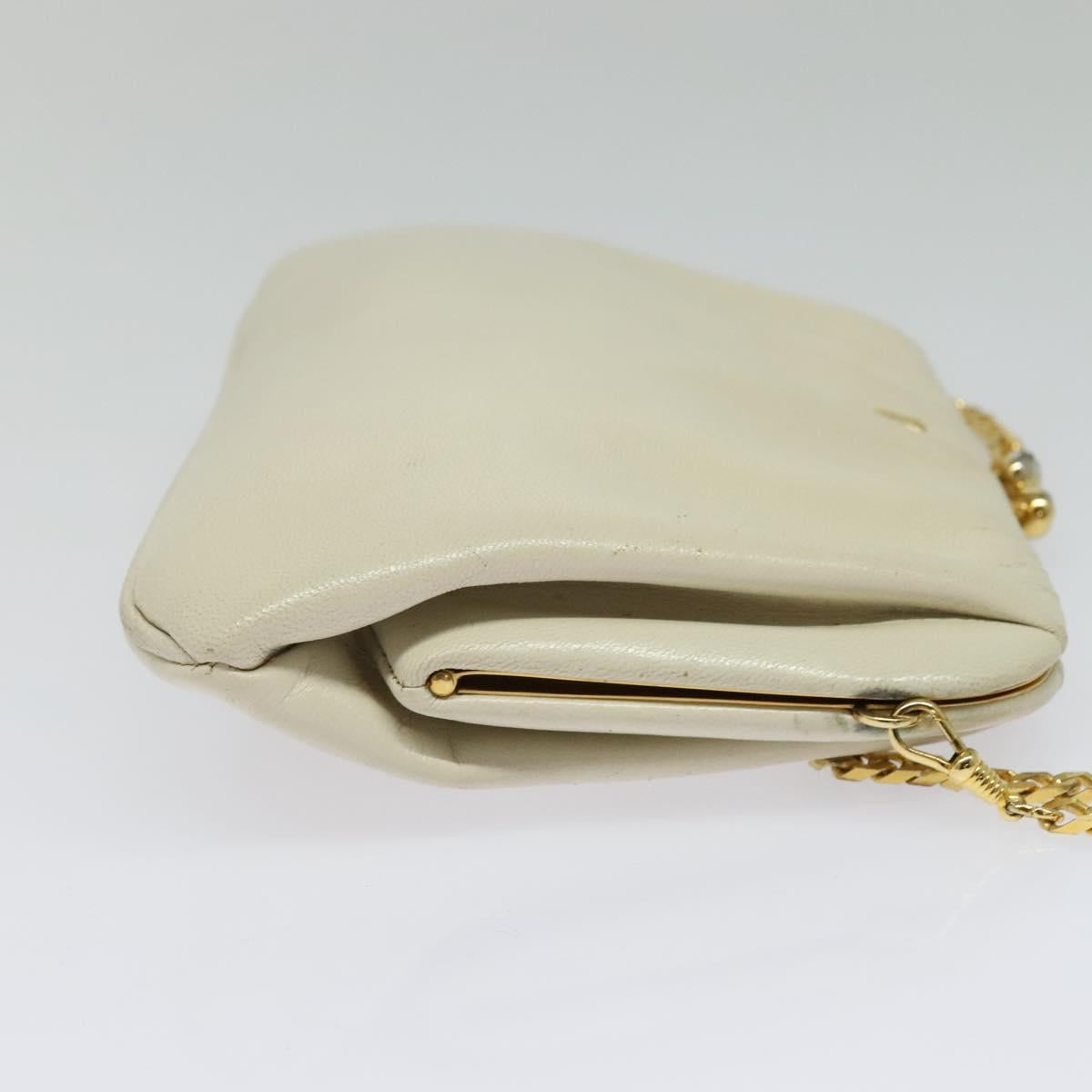 CELINE Chain Shoulder Bag Leather Vintage White Gold Auth BA5291