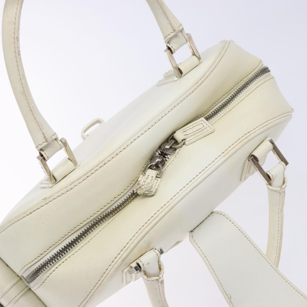 LOEWE Hand Bag Leather White Silver Auth BA5296