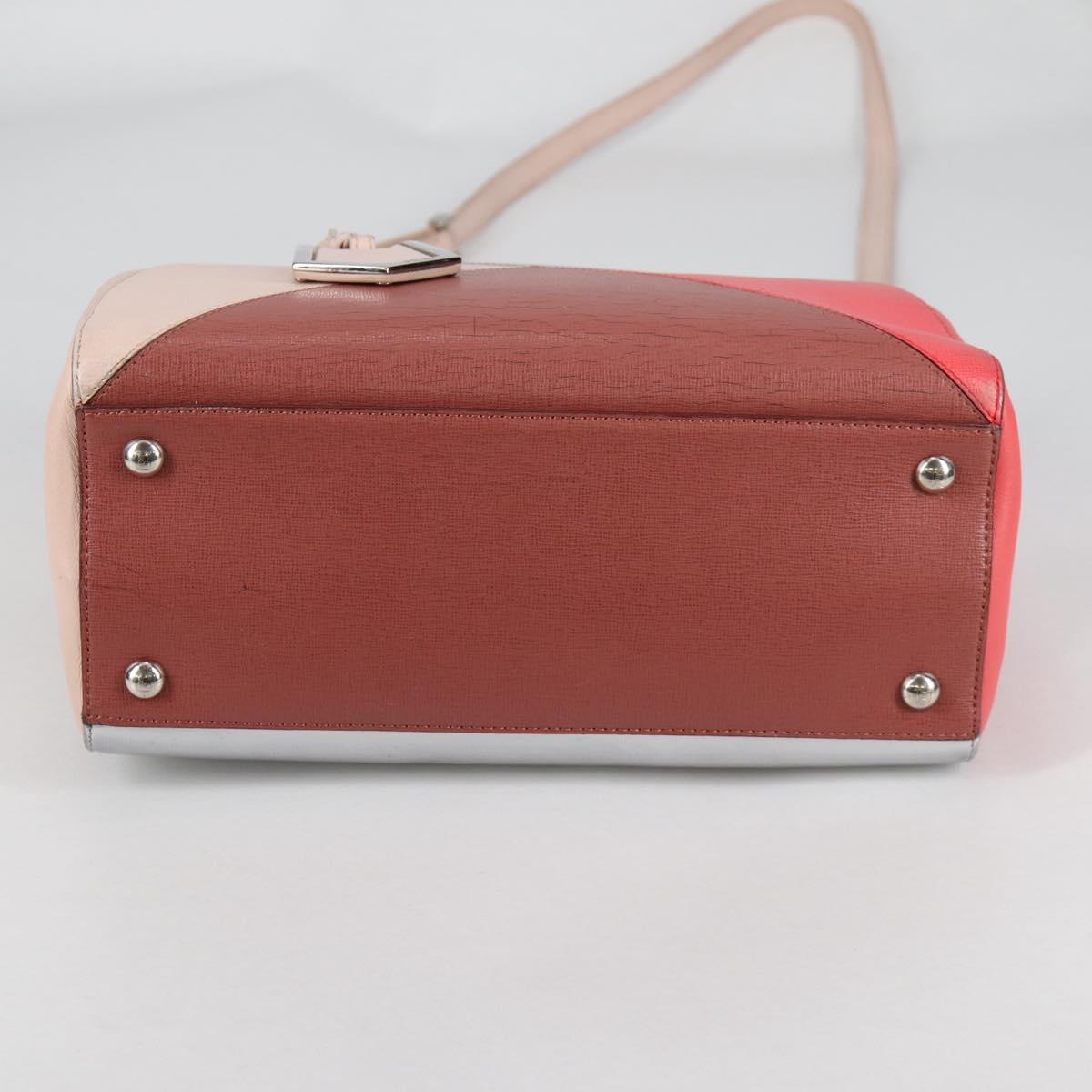 FENDI PETITE 2JOURS Hand Bag Leather 2way Beige Silver Auth BA5301