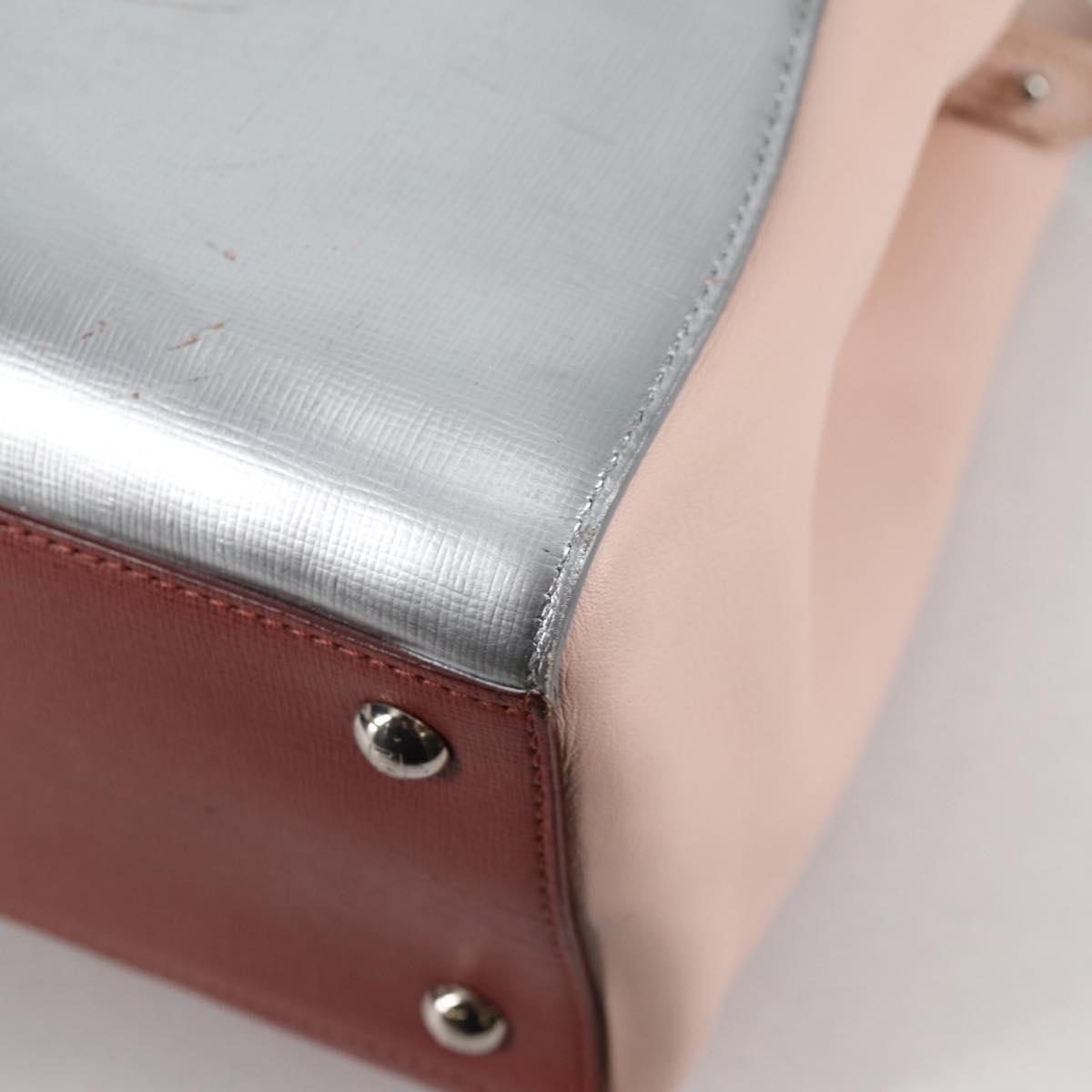 FENDI PETITE 2JOURS Hand Bag Leather 2way Beige Silver Auth BA5301