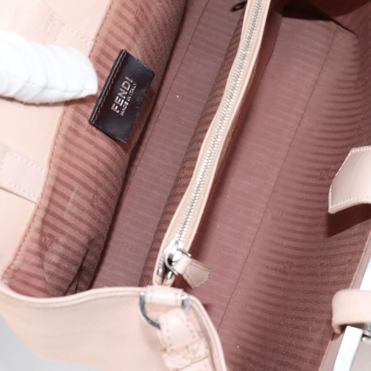 FENDI PETITE 2JOURS Hand Bag Leather 2way Beige Silver Auth BA5301