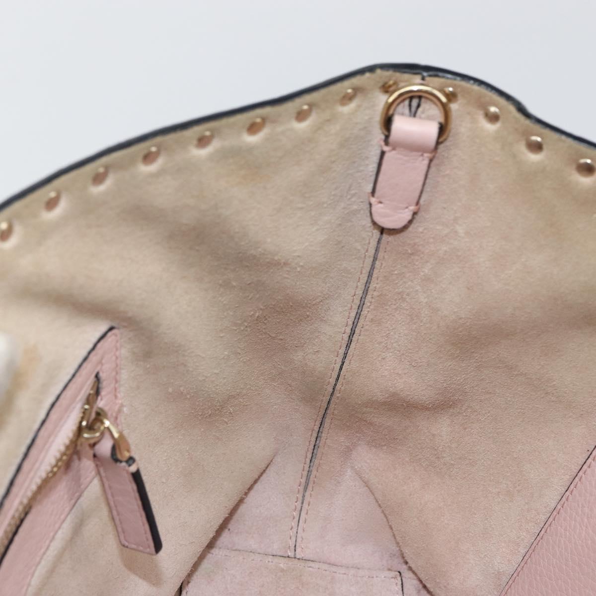 VALENTINO Studs Tote Bag Leather Pink Gold Auth BA5305
